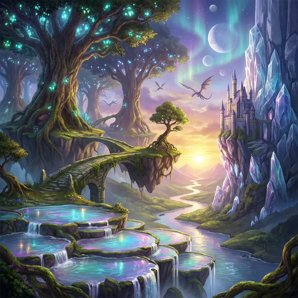 A fantasy landscape with floating islands